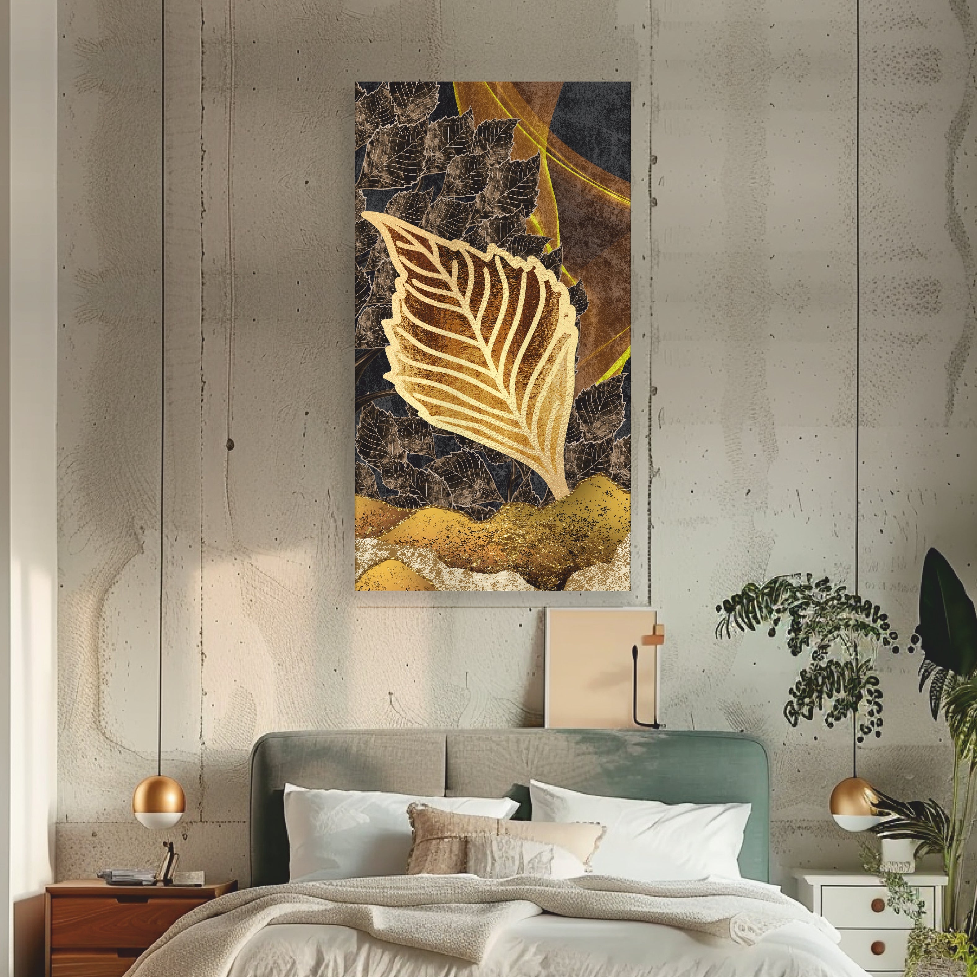 Golden Leaf Abstract Wall Art - Nature-Inspired Canvas Print